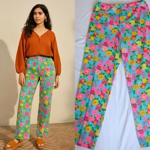Vintage 1970s The Lilly Pulitzer L Floral Print Pants Bright Funky Colorful Boho